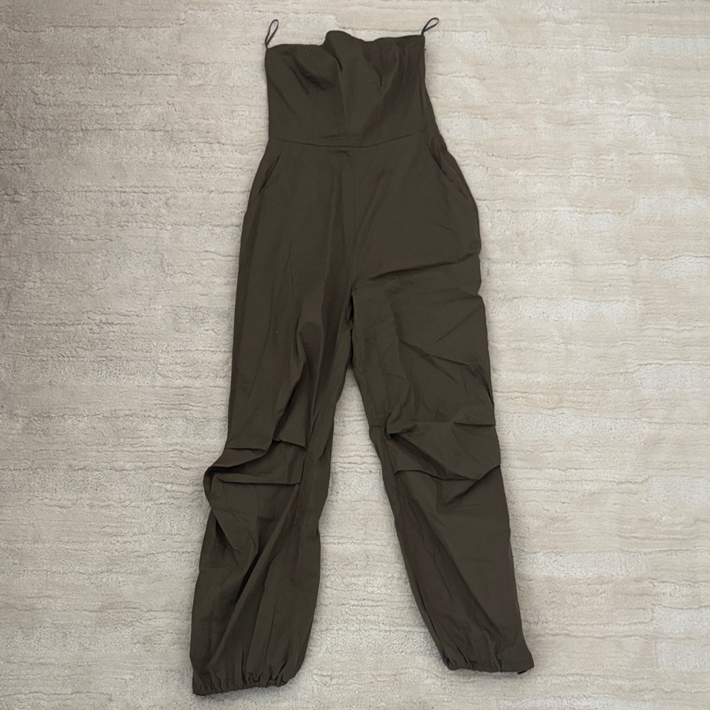 Anthropologie Olive Green Strapless Jumpsuit
